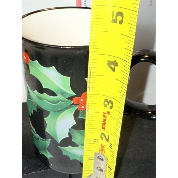 4 Dunoon Christmas Holiday Black Mug Holly Berries Poinsettia 4" Scotland Made - Picture 6 of 6